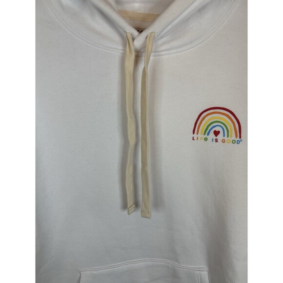 LIFE IS GOOD Women Cloud White Rainbow Heart Hoodie Large Sweatshirt Pullover - Picture 4 of 10